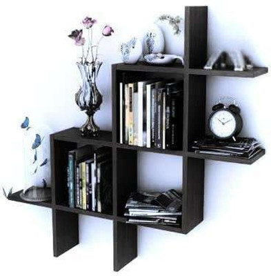 SAJAAVA Wooden Floating Wall Mounted Shleves | Decorative Wall Mounted Book Shelf Wooden Wall Shelf(Number of Shelves - 8, Black)