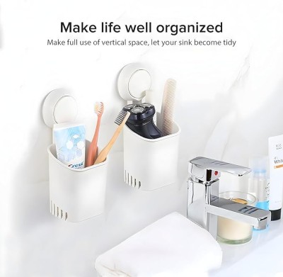 AKEY Toothbrush Holder Wall Mount Holder for Toothpaste, Shaver Makeup Brush Plastic Wall Shelf(Number of Shelves - 2, White)