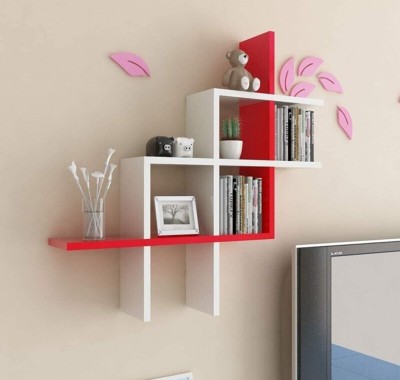 RASTWOOD set up box Wooden Wall Shelf(Number of Shelves - 6, Red, White)