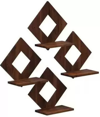 Pot Stand Set of 4 Piece Decorative Wooden Wall Hanging Decor(20 cm X 20 cm, Brown)