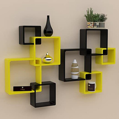 Forested Wall Mount Set Of 8 Intersecting Wall Shelf Home & Living Decor MDF (Medium Density Fiber) Wall Shelf(Number of Shelves - 8, Yellow, Black)