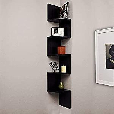 EFA HANDICRAFTS Wooden Wall Mount Zigzag Shape 5 Tier Rack Shelving Shelf Wenge 48x8x8 Inch MDF (Medium Density Fiber) Wall Shelf(Number of Shelves - 5, Brown)