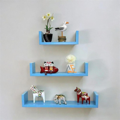 Artival Crafts Wood U-Shaped Wall Shelves Stylish Floating Shelves Set of 3 Wall Mounted Racks MDF (Medium Density Fiber) Wall Shelf(Number of Shelves - 3, Blue)