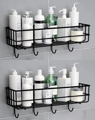 oversesdecor GI Self-Adhesive Wall Shelves for Bathroom Organizer/ Storage/ Rack Iron Wall Shelf(Number of Shelves - 1, Black)