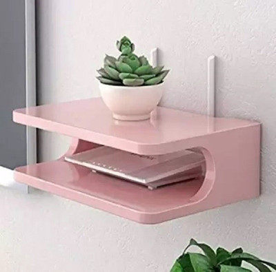 Eco Handicrafts Set Top Box Holder Wall Mount Setup Box Stand Wall Shelf Wooden Wall Shelf(Number of Shelves - 1, Pink)