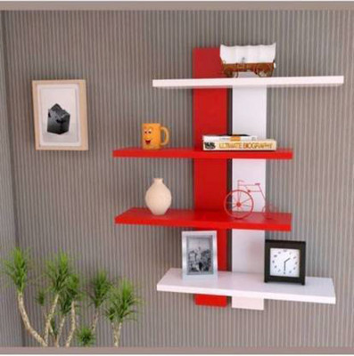 nabiya wood handicrafts 4 SHELF FATTI MDF (Medium Density Fiber) Wall Shelf(Number of Shelves - 4, White, Red)