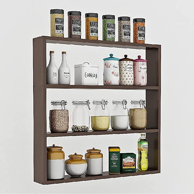 IAH BEAUTIFUL KITCHEN WALL SHELVE (BROWN) MDF (Medium Density Fiber) Wall Shelf(Number of Shelves - 3, Brown)