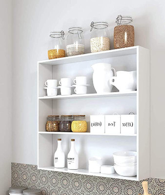 RIYA HANDICRAFT Wooden Kitchen Wall Shelf/Wall Mounted Kitchen Shelves/Kitchen Storage Shelf/ MDF (Medium Density Fiber) Wall Shelf(Number of Shelves - 3, White)