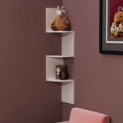 Mehsha Woodkartindia Zigzag Floating Corner Wall Shelf Stand Book Shelf Corner Shelf MDF (Medium Density Fiber) Wall Shelf(Number of Shelves - 3, White)