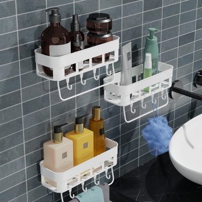 XBEY Multipurpose Bathroom Decorative Rack Accessories Plastic Wall Shelf(Number of Shelves - 3, White)