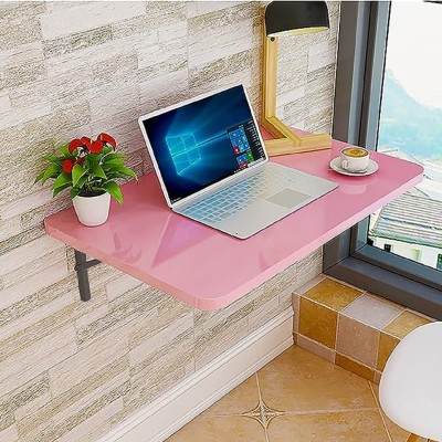 CraftOnline Wall Mounted Floating Folding Table, Laptop Table Small Wooden Desk Wooden, MDF (Medium Density Fiber) Wall Shelf(Number of Shelves - 1, Pink)