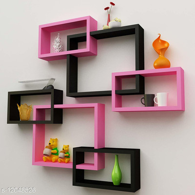 THE PINEWOOD ENTERPRISES THE PINEWOOD ENTERPRISES Wall Decoration Wooden Shelf Rack Intersecting Wooden, MDF (Medium Density Fiber) Wall Shelf(Number of Shelves - 6, Black, Pink)