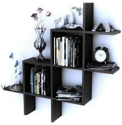 MYLACREATION Wall Shelf New Rack Shelves MDF Designer Storage Wooden Wall Shelf(Number of Shelves - 7, Black)