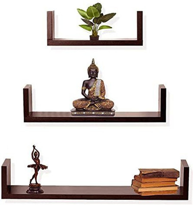 woodinzo Engineered Wood Glossy Wall Mount Floating Hanging Shelf for Room Wall and Home MDF (Medium Density Fiber) Wall Shelf(Number of Shelves - 3, Brown)