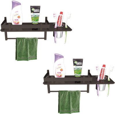 SMART SLIDE 3 in 1 Shelf With Handger(Pack of 2), Bathroom Shelf, Bottle Shelf, Shampoo Rack Stainless Steel Wall Shelf(Number of Shelves - 1, Black)