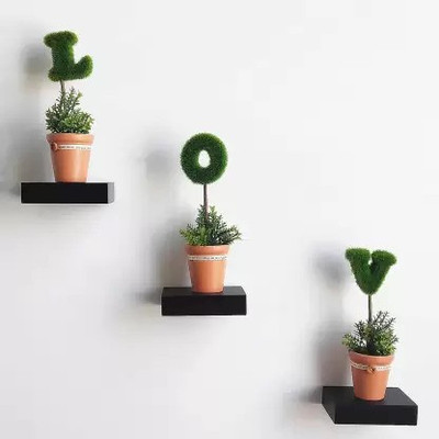 Ruby Perl wooden wall mini shelves for small multipurpose item set of 3 Wooden, Iron Wall Shelf(Number of Shelves - 2, Black)
