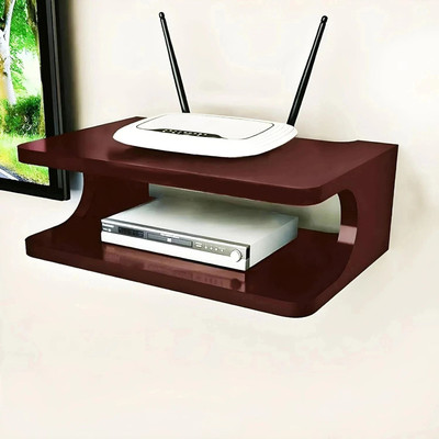 HAPY HAVEN Set top Box Stand | WiFi Router Holder Wooden Wall Shelves | Setup Box Stand MDF (Medium Density Fiber) Wall Shelf(Number of Shelves - 2, Brown)