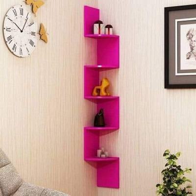 Wold Export Wall shelf Zig zeg shelves corner rack shelf Wooden Wall Shelf(Number of Shelves - 5, Pink)