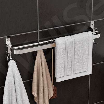 Well Set Premium Look Stainless Steel high Grade Dual Folding Nickel Chrome Towel Rack Stainless Steel Wall Shelf(Number of Shelves - 2, Silver)