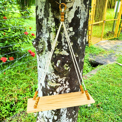 QArt Macrame Wall Hanging Wooden Shelf Floating Rack Shelves for Bedroom Living Room Wooden Wall Shelf(Number of Shelves - 1, Orange)