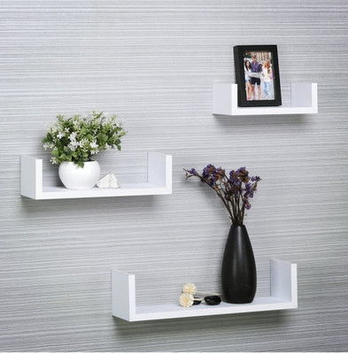 TFS Hanging Floating Wall Mount U Shape Wall Shelf for Home/Living Room Decoration MDF (Medium Density Fiber) Wall Shelf(Number of Shelves - 3, White)