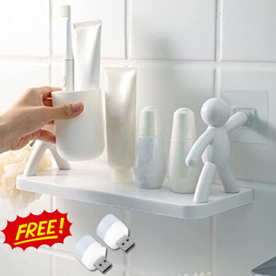 Zordik Wall Mount Floating Shelf and Rack with Self Adhesive Sticker for Multipurpose Plastic Wall Shelf(Number of Shelves - 2, White)