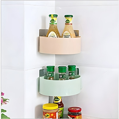 SJK (PACK OF 2)Self Adhesive Multi-Purpose Wall Hanging BATHROOM floating Shelf1.39 Plastic Wall Shelf(Number of Shelves - 2, Multicolor)
