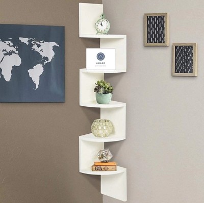 TFS MDF (Medium Density Fiber) Wall Shelf(Number of Shelves - 5, White)