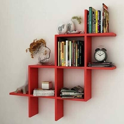 Premium Shoppee Wall Mount Plus Shape Wall Shelf / Wall Shelves For Home & Living Decor - Red MDF (Medium Density Fiber), Wooden Wall Shelf(Number of Shelves - 6, Red)