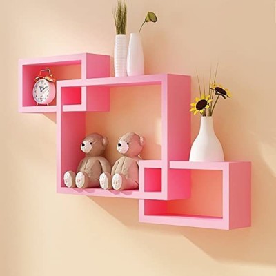 woodinzo Wooden Wall Mounted Shelf Rack for Living Room Decor- Set of 3 MDF (Medium Density Fiber) Wall Shelf(Number of Shelves - 3, Pink)