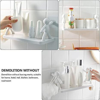 Dreamstop PACK OF 2 Multipurpose Wall Mount Self Adhesive Floating Shelf A7.89 Plastic Wall Shelf(Number of Shelves - 2, White)