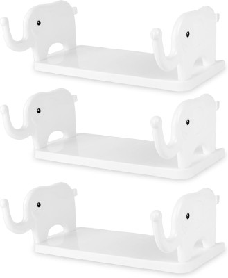 QARB Multifunctional Elephant Shape Storage Shelf / Easy to Install Modern Shelf Rack Plastic Wall Shelf(Number of Shelves - 3, White)