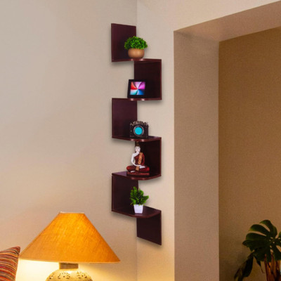 Wold Export Wall shelf Zig zeg shelves corner rack shelf Wooden Wall Shelf(Number of Shelves - 5, Brown)