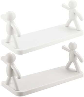 AM Creations PACK OF 2 Multipurpose Wall Mount Self Adhesive Floating Shelf A1.1587 Plastic Wall Shelf(Number of Shelves - 2, White)