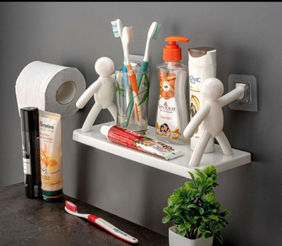 decoroid Multipurpose Wall Mount Self Adhesive Floating Shelf 11.1776 Plastic Wall Shelf(Number of Shelves - 1, White)