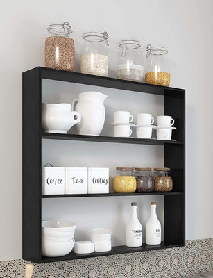 Extend Crafts Extend Crafts Wooden Wall Mounted Racks, Organizer, for Kitchen Storage Boxes Wooden Wall Shelf(Number of Shelves - 3, Black)