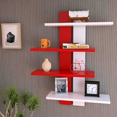 wall1ders Tree Shape Wall Mounted Decorative Shelf for Living Room Home Decor MDF (Medium Density Fiber) Wall Shelf(Number of Shelves - 4, Red, White)