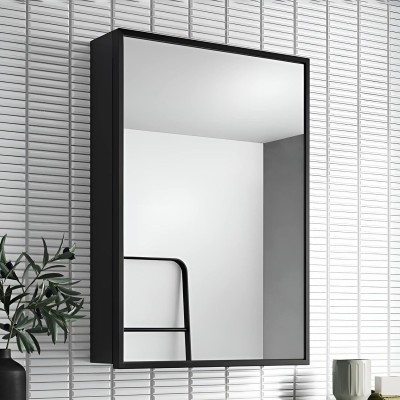 Plantex Platinum 304 Grade Stainless Steel Bathroom Cabinet With Mirror Door (12 x 18) Stainless Steel Wall Shelf(Number of Shelves - 3, Black)