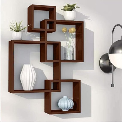 Decozen Wooden Wall Mounted Shelf Rack for Living Room Decor Set of 4 Wooden, MDF (Medium Density Fiber) Wall Shelf(Number of Shelves - 4, Brown)