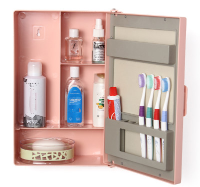 Delightful Decor Bathroom Cabinet with Mirror Plastic Wall Shelf(Number of Shelves - 4, Pink)