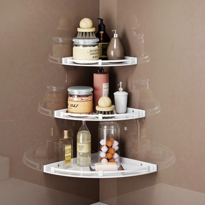 GLOXY Unbreakable Multipurpose Space Saving Corner/Rack for face wash,shower gel Acrylic, Plastic Wall Shelf(Number of Shelves - 3, White)