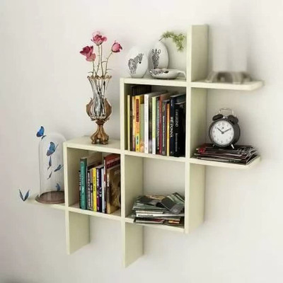 Premium Shoppee Wall Mount Plus Shape Wall Shelf / Wall Shelves For Home & Living Decor - White MDF (Medium Density Fiber), Wooden Wall Shelf(Number of Shelves - 6, White)