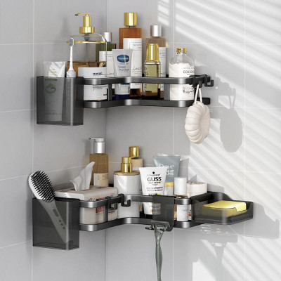 Royal-Pro Bathroom Adhesive Corner Shelf For Wall Steel Wall Shelf(Number of Shelves - 2, Black)
