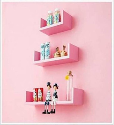 Siefirt Wooden Wall Shelf(Number of Shelves - 3, Pink)
