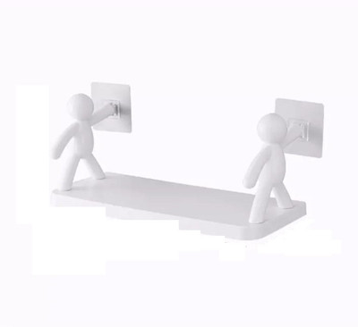 CoreValues Wall Hanging Bathroom Storage Human Hook Rack Floating Wall Ledge Shelf Simple Plastic Wall Shelf(Number of Shelves - 1, White)