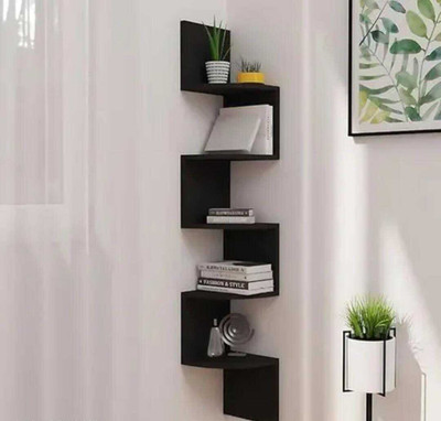 parasarora rack3 MDF (Medium Density Fiber) Wall Shelf(Number of Shelves - 5, Black)