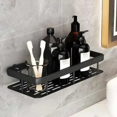 FLIPXEN Corner Bathroom Aluminum Rack Corner Storage Washroom Organizer Metal Frame Aluminium Wall Shelf(Number of Shelves - 1, Black)