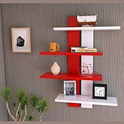 Hindwood Wooden wall shelf for 4 patti red Wooden Wall Shelf(Number of Shelves - 4, Red, White)