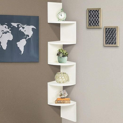 woodsy Wall Decoration of Your Home, Living Room, Bed Room, Office Wooden, MDF (Medium Density Fiber) Wall Shelf(Number of Shelves - 5, White)