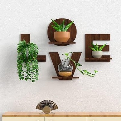 Shadow Elegant LOVE-Themed Wooden Wall Shelf for Home Decor Wooden Wall Shelf(Number of Shelves - 4, Brown)